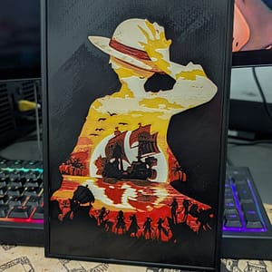 Cuadro 3D one piece de Luffy y el Thousand Sunny al atardecer